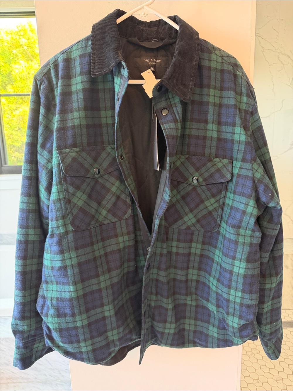 NWT Men’s rag & bone Black Watch Padded Jack Shirt size XL